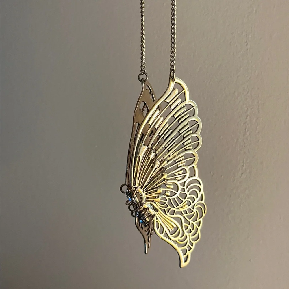 Articulated Butterfly Necklace in Antiqued Gold - Picture 4 of 16